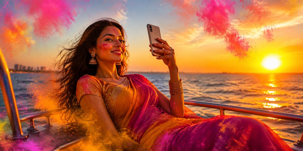 Holi festival scene in Chennai with festive lights and celebration